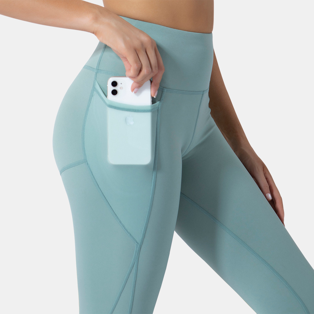 Yoga suit, women's nude fitness, quick drying, running, pocket sports leggings
